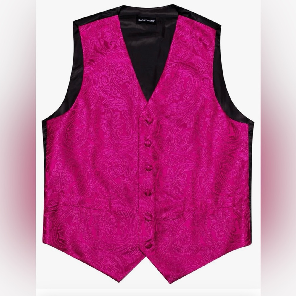 Barry.Wang Formal Men Vest Paisley Jacquard Waist Coat XL New